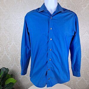 Kenneth Cole Reaction Size 14.5/32-33 Slim Fit Blue Button Down Shirt EUC